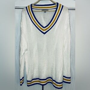 Women’s Boyfriend Sweater Cable Pattern Size Large Preppy Cricket Sweater EUC